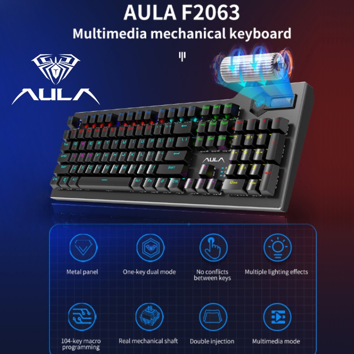 Keyboard Gaming Multimedia Mechanical AULA F-2063-RGB Macro-AULA F2063