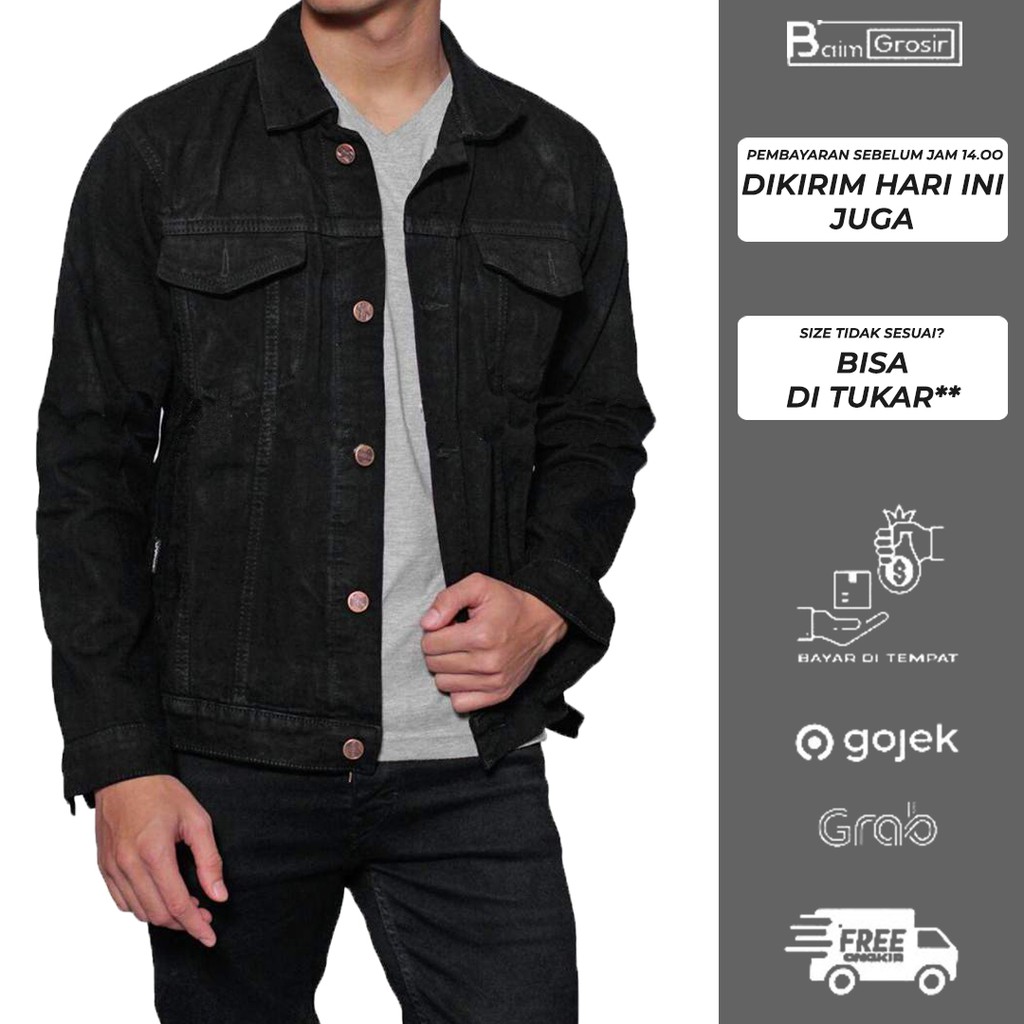 JAKET JEANS HITAM | Jaket Jeans BIG SIZE Warna Hitam | Jaket Denim | Jaket Pria