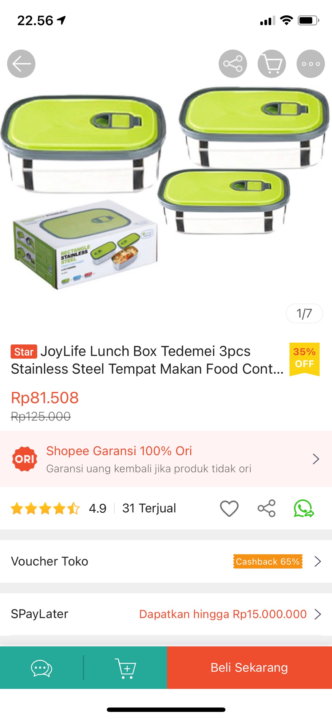 Joylife Lunch Box Tedemei 3pcs Stainless Steel Tempat Makan Food Container