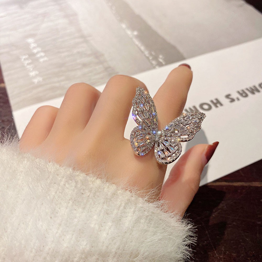 【COD Tangding】Full Diamond Butterfly Opening Ring Hollow Ring Popular Korea Fashion Accessories Jewelry