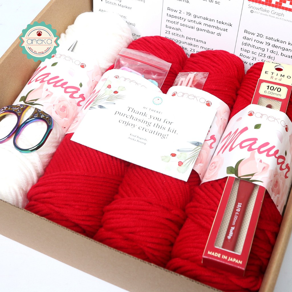 DIY Snowflake Scarf Starter Kit / Hampers Paket Merajut Pemula Lengkap Syal Shawl