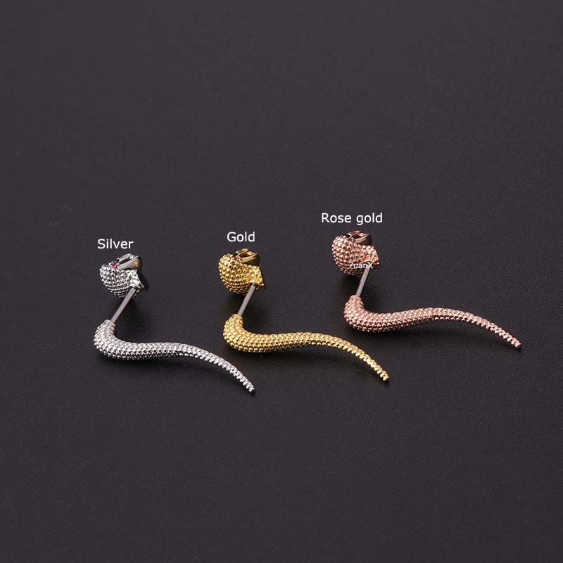 1 Piece Snake Shape Cartilage Tragus Earrings Helix Lobe Piercing Stud Stainelss Steel 20Gauge Barbell