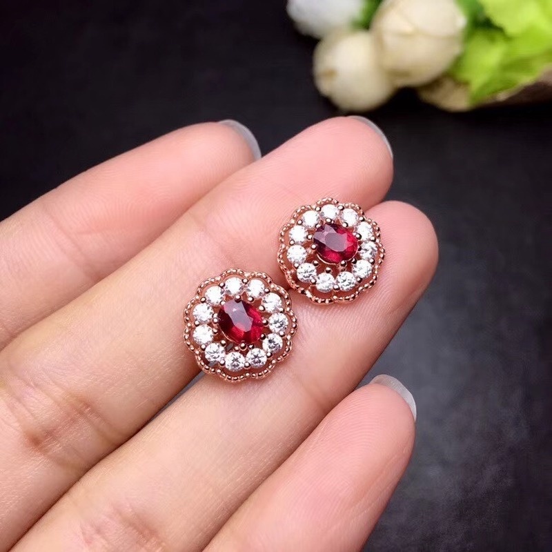 New Luxury Red Moissanite Rose Gold Earrings