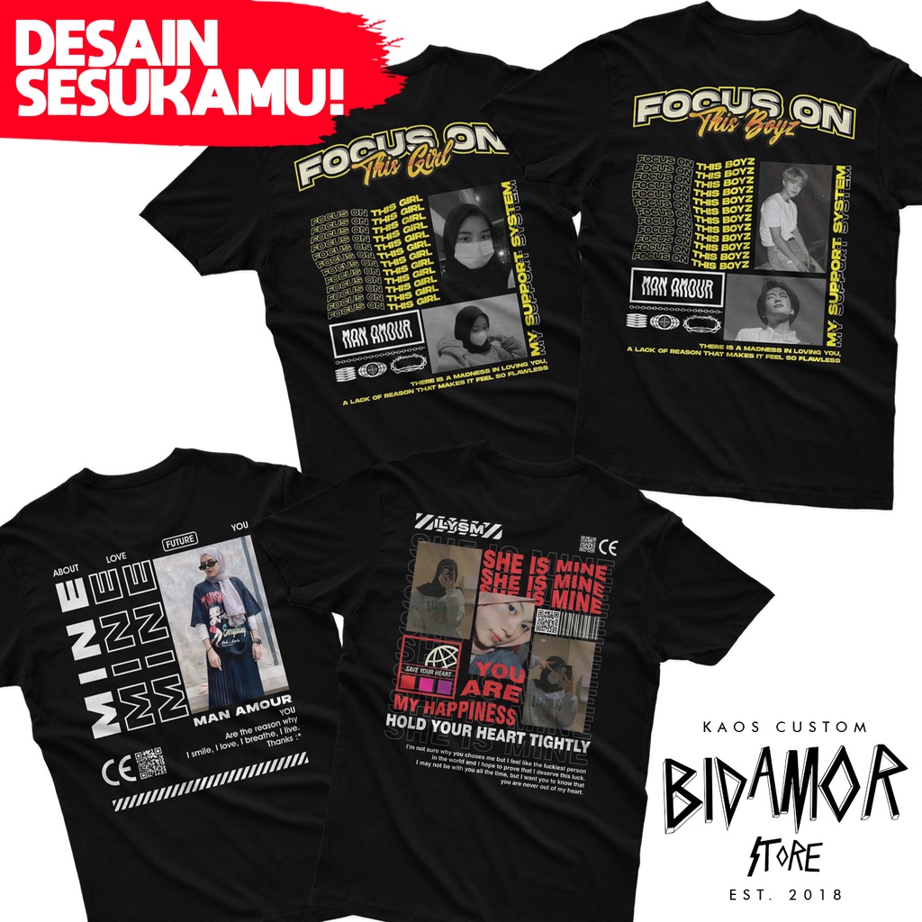 KAOS BUCIN MINE CUSTOM FOTO STREETWEAR DESAIN AESTHETIC HAPPINESS COWOK CEWEK BIDAMOR STORE