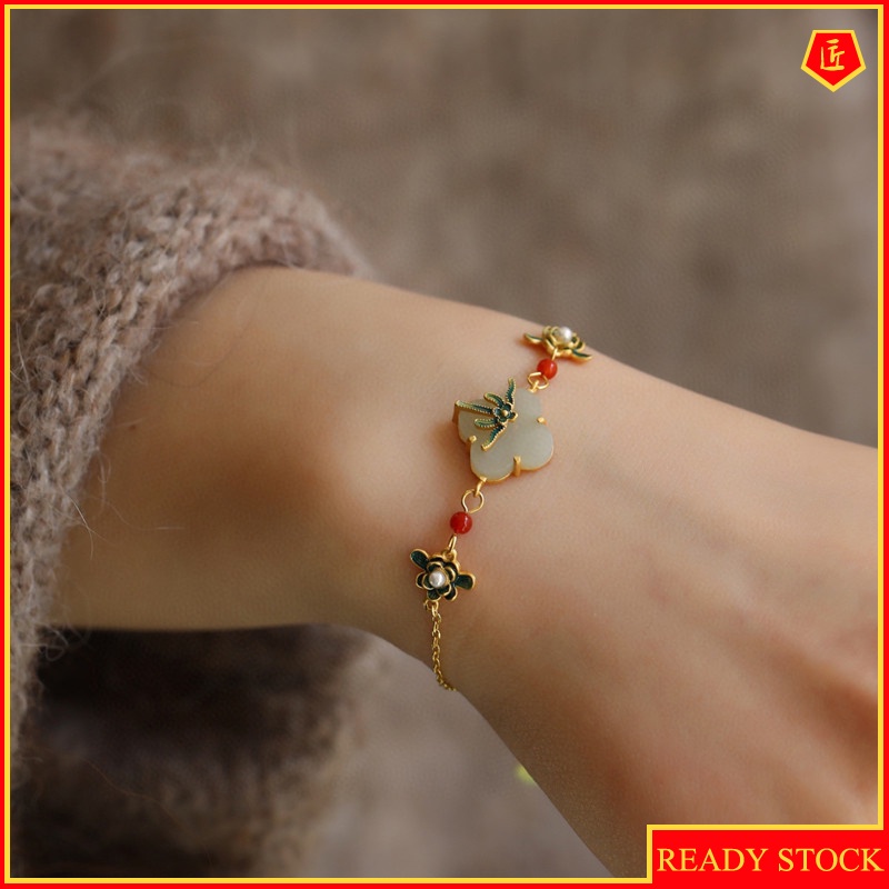 [Ready Stock]Four-Leaf Clover Bracelet Female Gold Retro Chinese Style