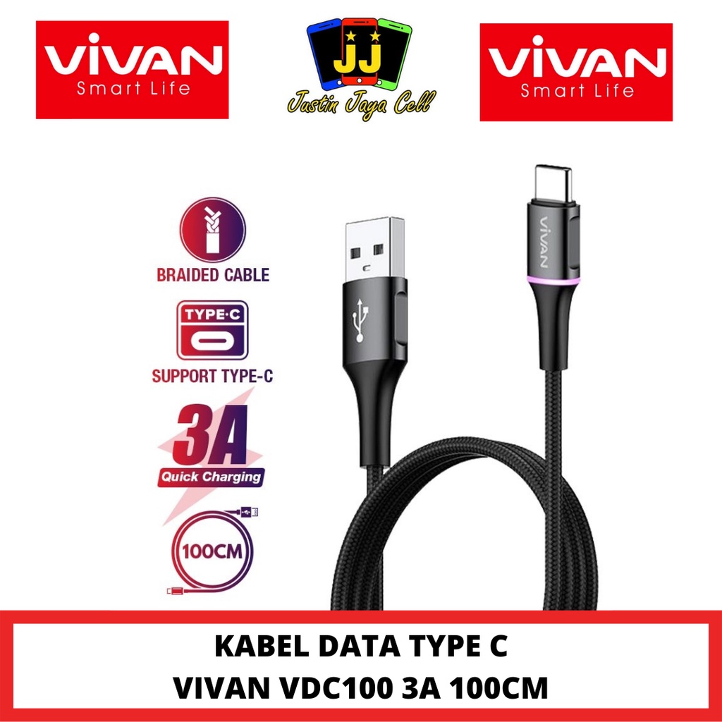 KABEL DATA TYPE C VIVAN VDC100 &amp; VDC200  3A FAST CHARGING 100 CM &amp; 200 CM