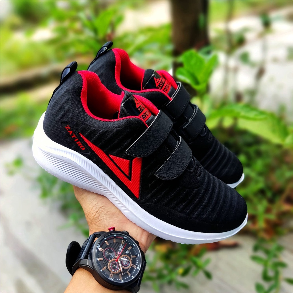 sepatu anak sekolah Zatiro original premium kids perekat running warna hitam murah bisa di pakai pri