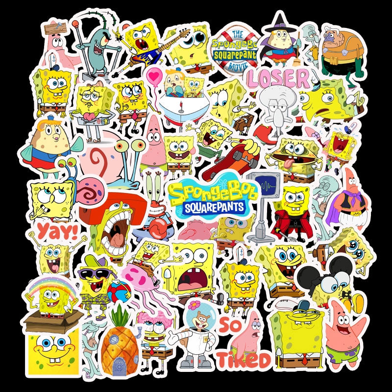 50Pcs Pack Stiker  Graffiti Spongebob  Kartun  untuk Motor 