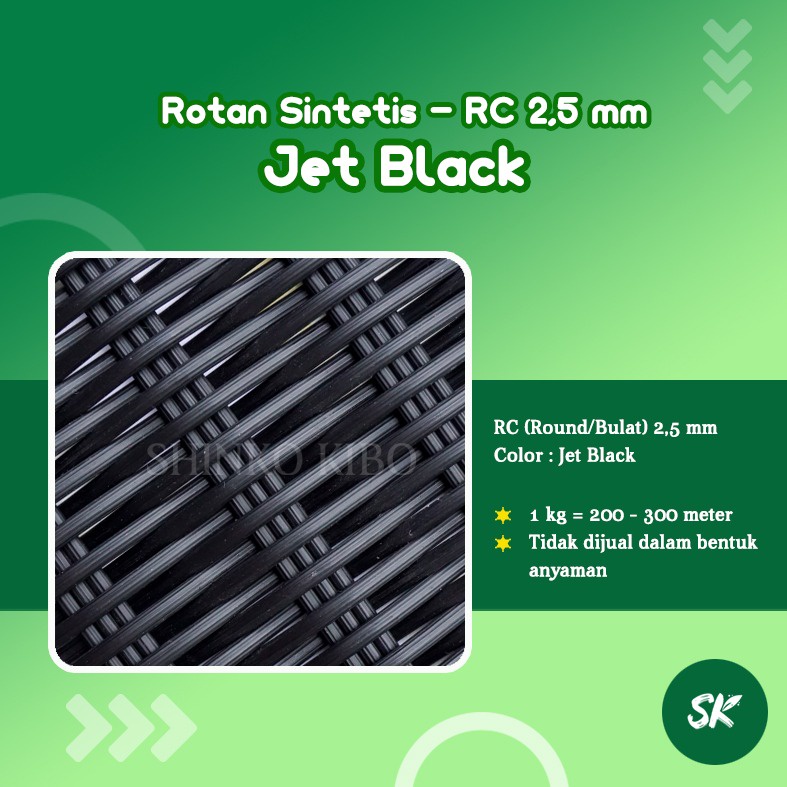 Bahan Rotan Sintetis kiloan kualitas ekspor  Round Core (bulat) 2,5 mm  Color Jet Black