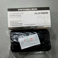 MASKER HITAM ALKINDO EARLOOP BLACK 3PLY ISI 50