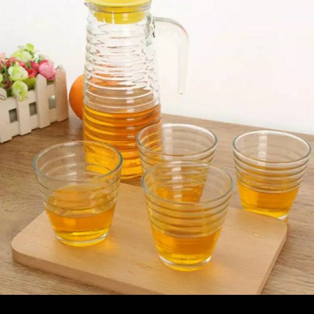 Water jug  set hc gelas Teko set kaca 5 in 1 hc gelas tebal