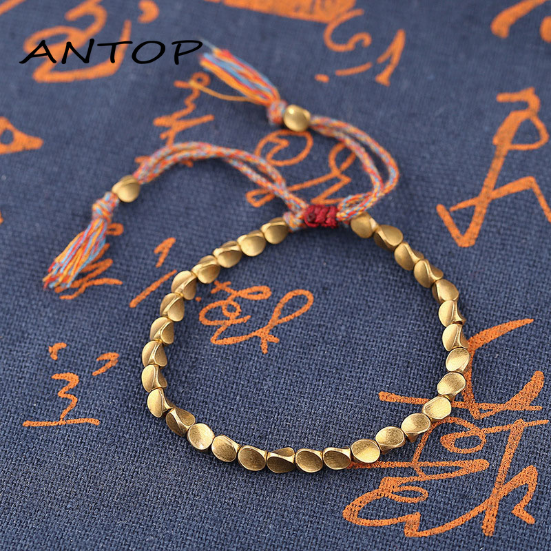 Hand-woven Copper Beads Lucky Bracelet Retro Adjustable Bracelet for Couples Women Men Jewelry ANTOP