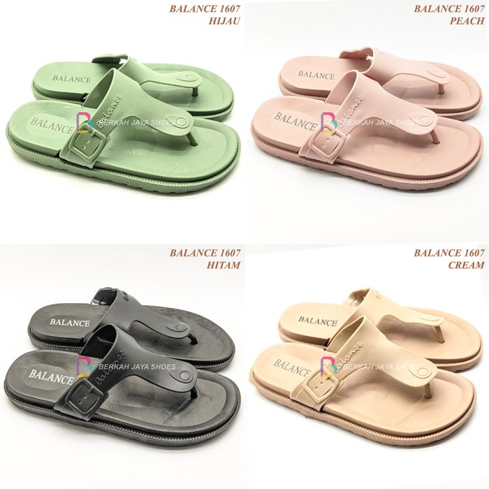 Sandal Balance 1607 K2 - Sandal Wanita Jepit Karet Jelly Import - Hitam, 37 Barang Bagus