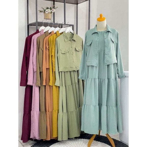 ANDREA 2 IN 1 DRESS ( DRESS+VEST) SETELAN WANITA AIRFLOW CRINCKLE DEODORA PREMIUM RAYON