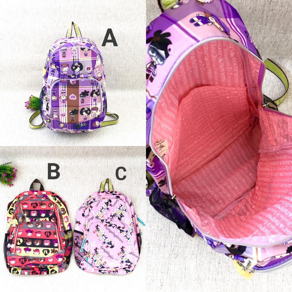 TAS HARAJUKU 2011 BESAR SEKOLAH KULIAH ANAK CEWEK ORI KANTONG SAMPING