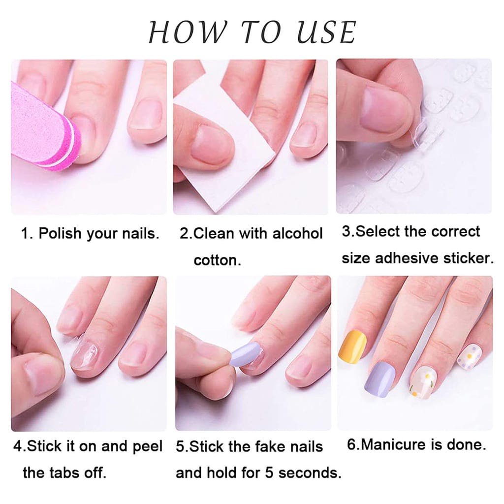 MSY 24PC LEM KUKU FAKE NAILS Art Nail Glue LEM TEMPEL Stiker Silicone Tape Kuku Palsu