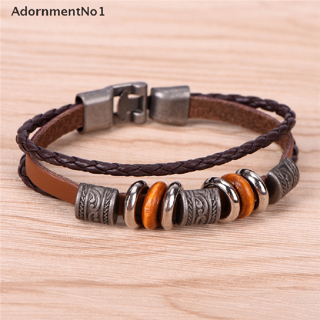 (AdornmentNo1) Gelang Tangan Kulit Coklat Retro Punk Handmade Untuk Pria