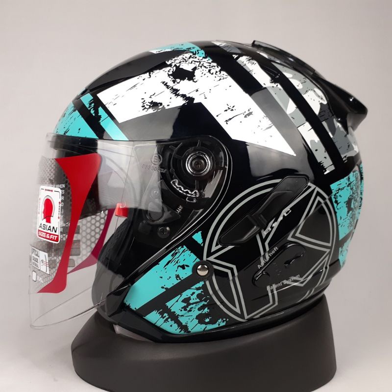 HELM KYT GALAXY FLAT R MOTIF 5 AQUA BLUE ORIGINAL HELM KYT GALAXY FLAT VISOR ORI HELM DOUBLE VISOR