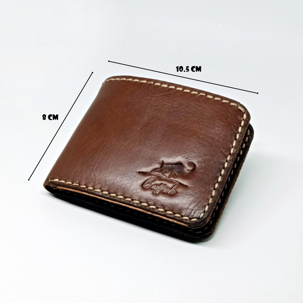 Buffalo Dompet Pria 100% FULL KULIT Asli Model Lipat Handmade Classic Vintage Brown