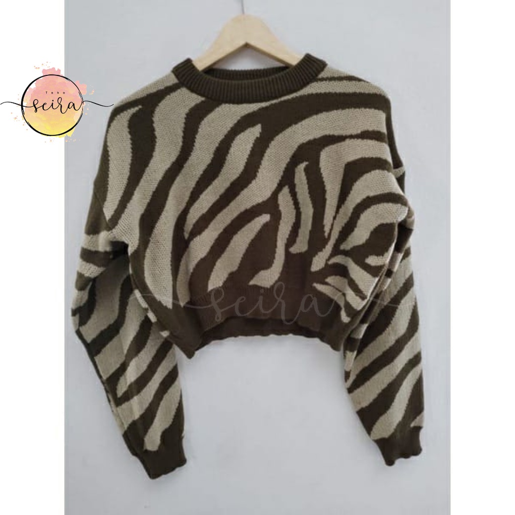 [BISA COD] Sweater Rajut Zebra / Arabelle Sweater Rajut Wanita / Crewneck Sweater Rajut Motif Zebra / Atasan Wanita / Sweater Blouse Motif Zebra