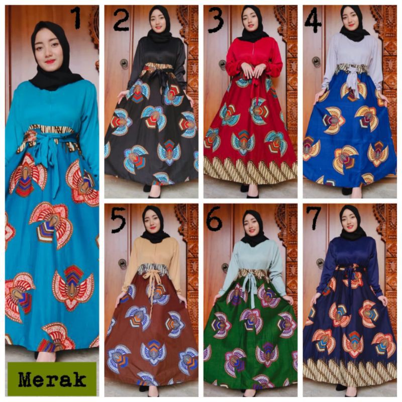 Maxi Dress Gamis Batik Lora Premium Kombinasi Polos