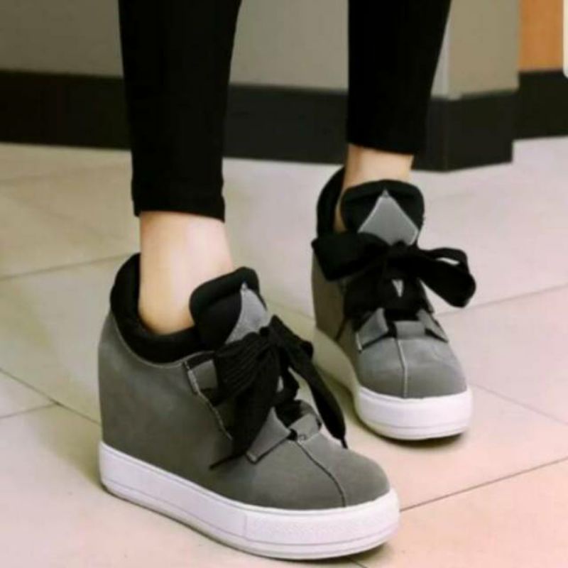 ABS SEPATU SNEAKERS WEDGES HAK DALAM 5CM TALI SANTAI WANITA BOOT MODEL IMPORT KOREA ADIDAS SMITH