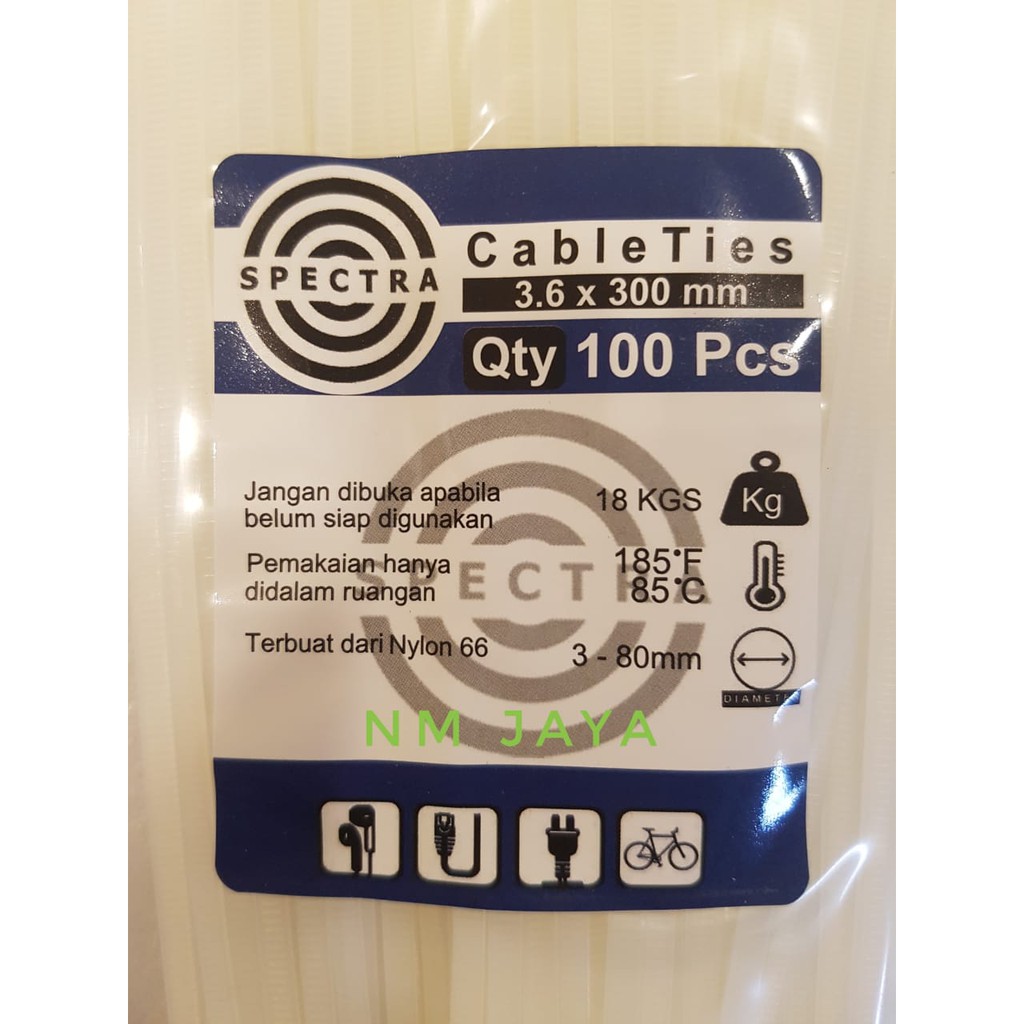 Kabel Ties 30cm Kabel Tis 3.6x300mm Qty 100pcs Putih Nylon 66 Spectra