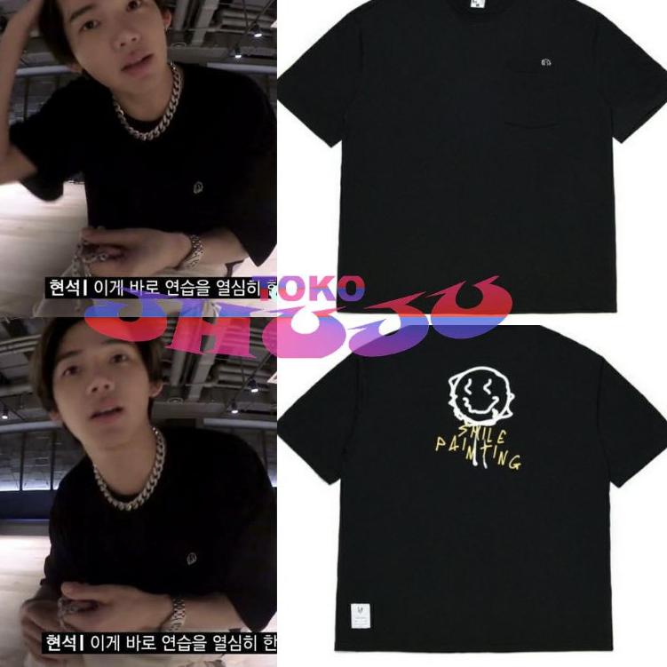 Baju T shirt Treasure Hyunsuk style SMALL SMILE  PAINTING half tshirt K51X