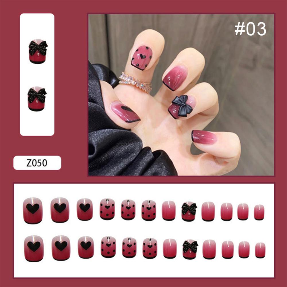 Timekey 24pcs / set Kuku Palsu Motif Kupu-Kupu Aksen Berlian Imitasi Untuk Aksesoris Nail Art A6K9