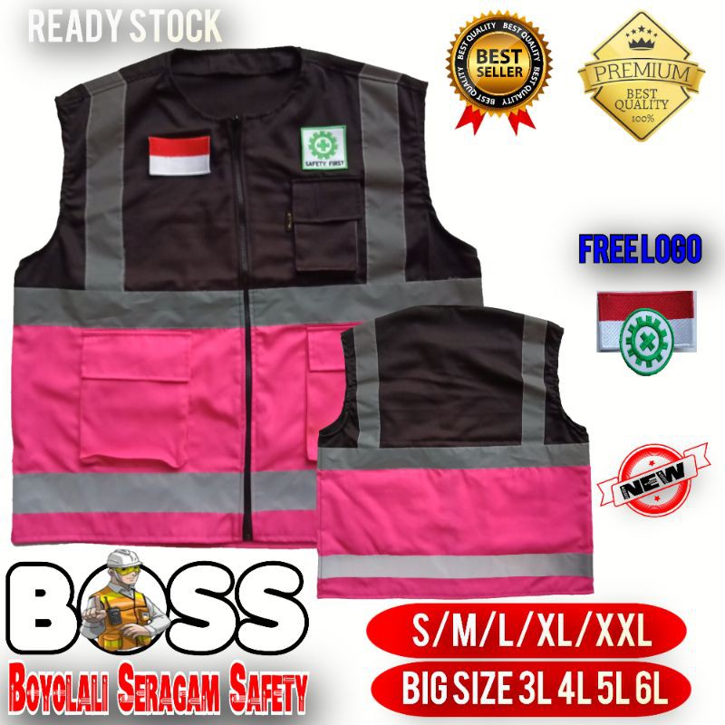 ROMPI PROYEK|ROMPI KERJA|ROMPI MURAH|ROMPI SAFETY KOMBINASI PINK ORIGINAL FREE LOGO K3 BENDERA