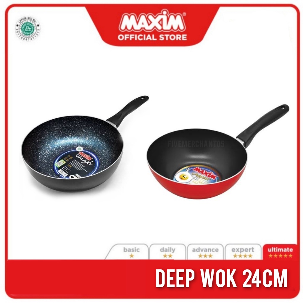 Deep Wok Maxim Galaxy 24cm Valentino 24cm Wajan DEEP WOK Penggorengan Teflon Cekung Maxim Deep Wok Valentino 24 cm