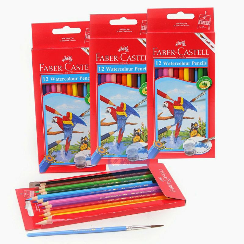 FABERCASTELL 12 Pensil warna Gambar BURUNG watercolour pencils 12w