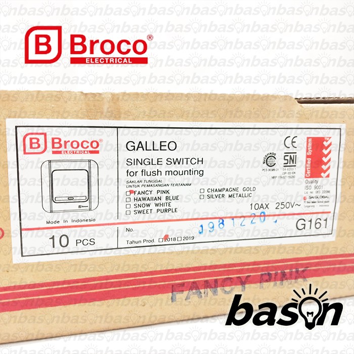 BROCO Galleo Pink / Merah Muda G161 | Saklar 1 Gang 1 Way Switch