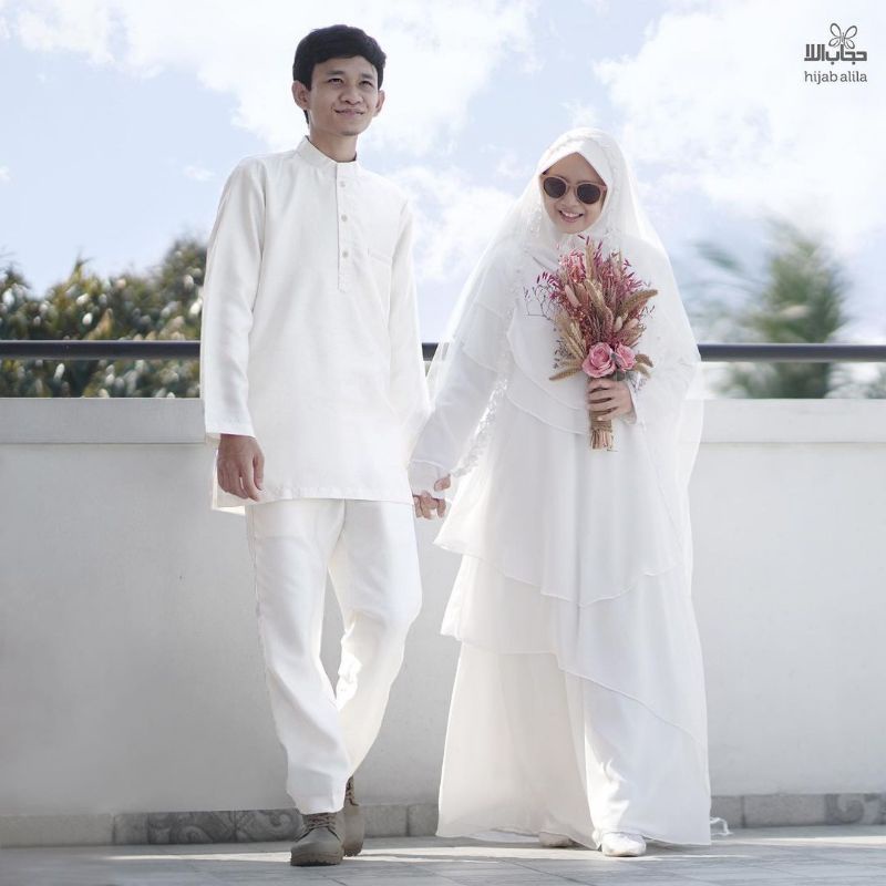 Gamis Set Akad Malaya Gaun Nikah Broken White Hijab Alila