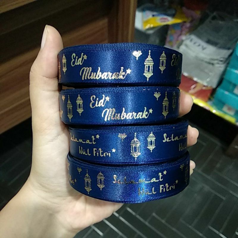 

pita lebaran idul fitri saten premium 1,5cm foil emas