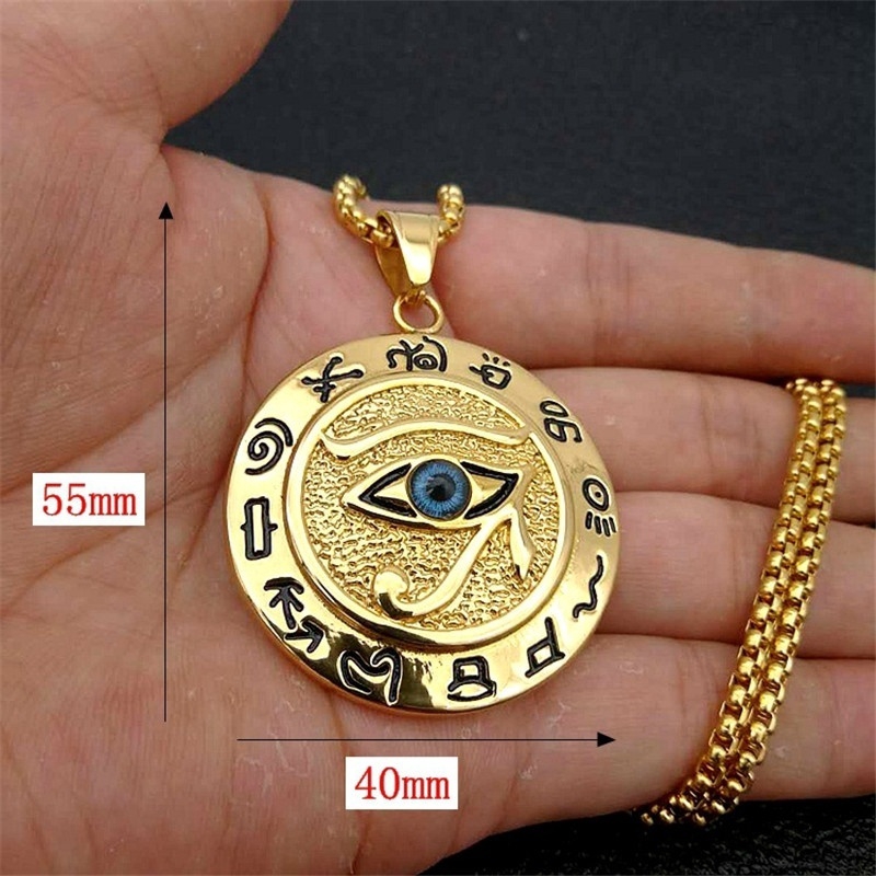 Ancient Egypt Horus Eye Amulet Gold Stainless Steel Pendant Necklace Jewelry