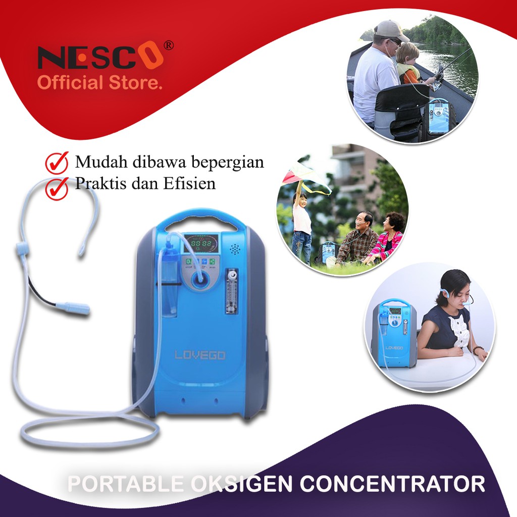 Portable Oksigen Concentrator LG101 - Nesco Dengan Recharge Battery (1Ltr/mnt @93%, 70menit)