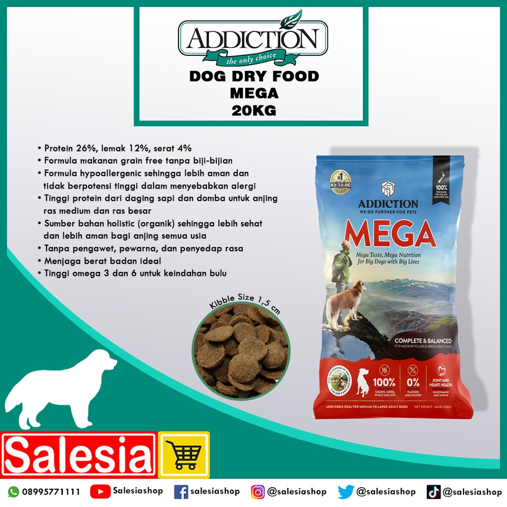 ADDICTION DOG FOOD MEGA MAKANAN KERING ANJING RASA DOMBA 20 KG