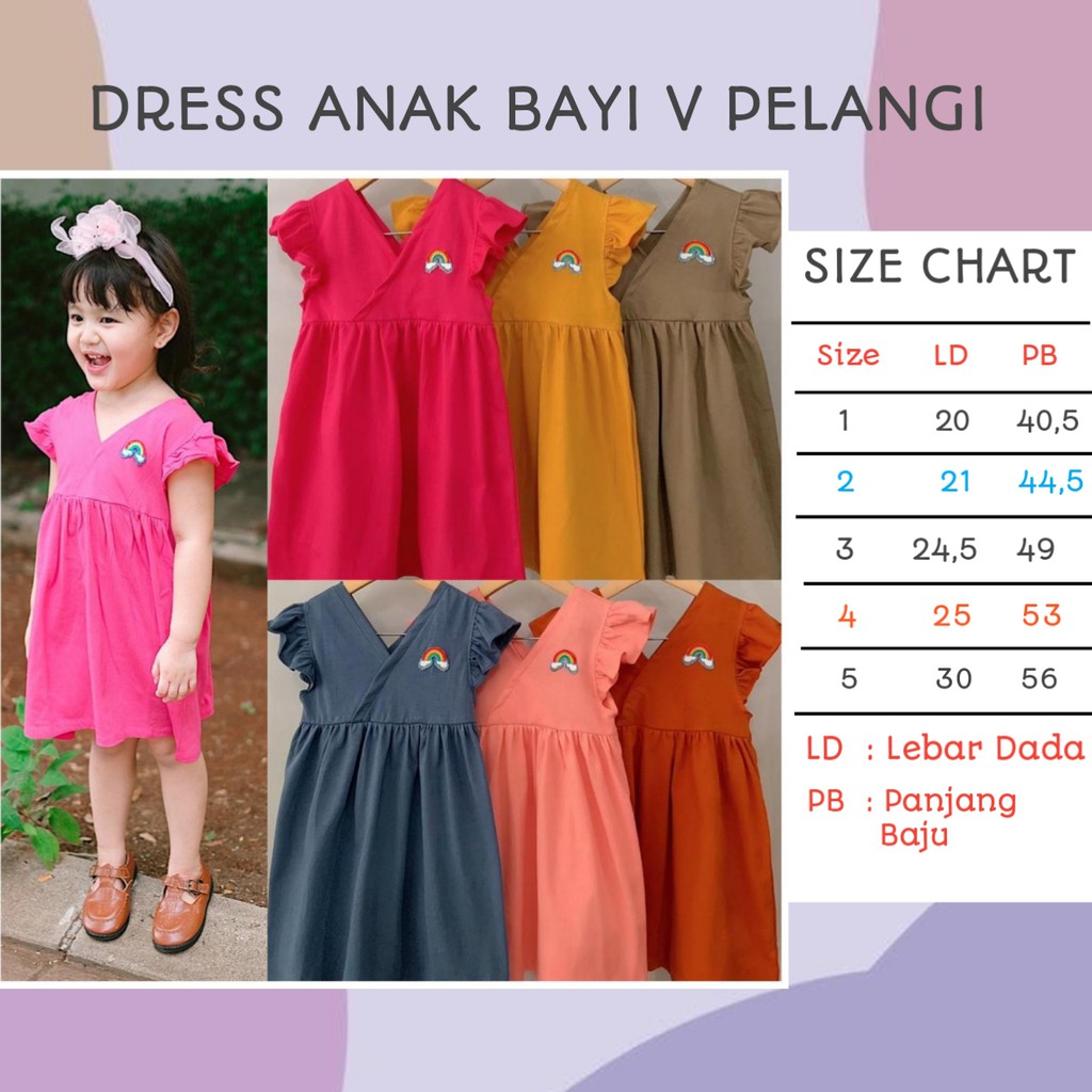 Dress Anak Bayi V Pelangi Mix Warna Size 1-5tahun-3