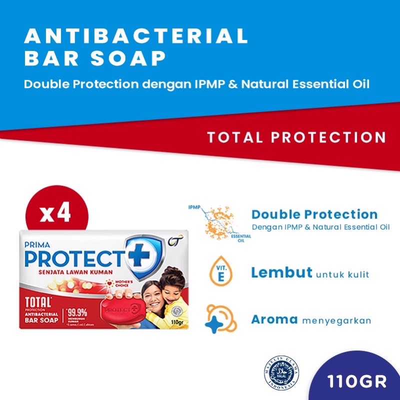PRIMA PROTECT+ Sabun Batang Antibakterial Total Protection 4 x 110GR