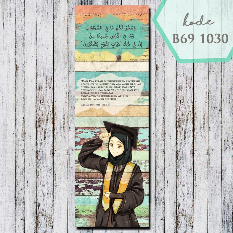Jual KADO WISUDA HIASAN DINDING KAYU hijab graduation uk 10x30 cm