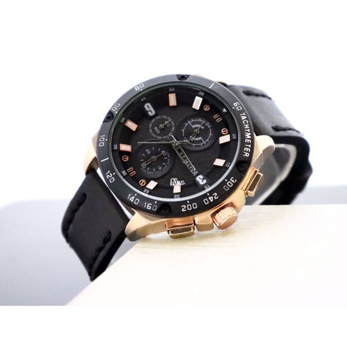 Jam Tangan Pria Belleda Original Bd2062 Leather Black Body Rosegold