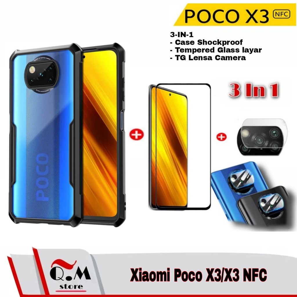 PROMO Case Xiaomi Poco X3 Pro / Poco M3 / Poco X3-X3 NFC TPU Shockproof Casing Transparan 3-IN-1