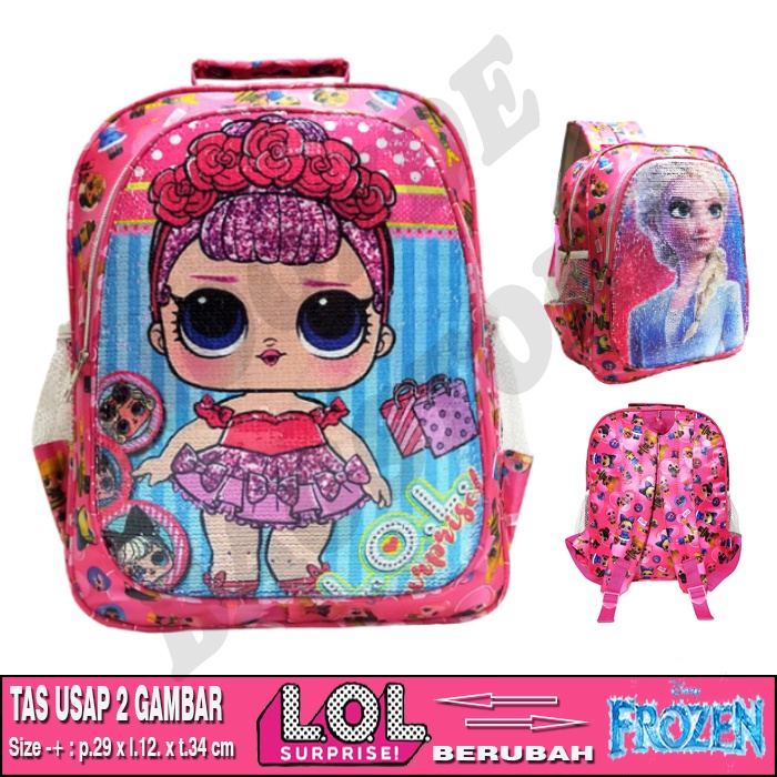 Tas ransel usap Sequin 2 gambar Anak sekolah SD karakter LOL UNICORN HELLO KITTY PONY FROZEN