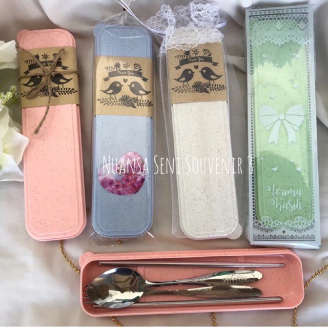 Souvenir Pernikahan Sendok Set Travel Sendok Garpu Sumpit Stainless Sendok SGS Stainless Kemas Box G