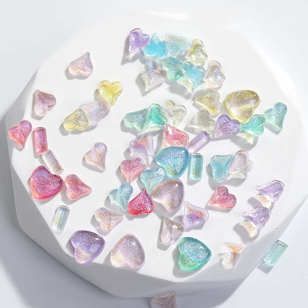 AUGUSTINA Agustina Jantung Kuku Rhinestones 50 Pcs Glitter Warna Resin Manicure Rectangle Nail Drill Aksesoris Kuku 3D Nail Charms