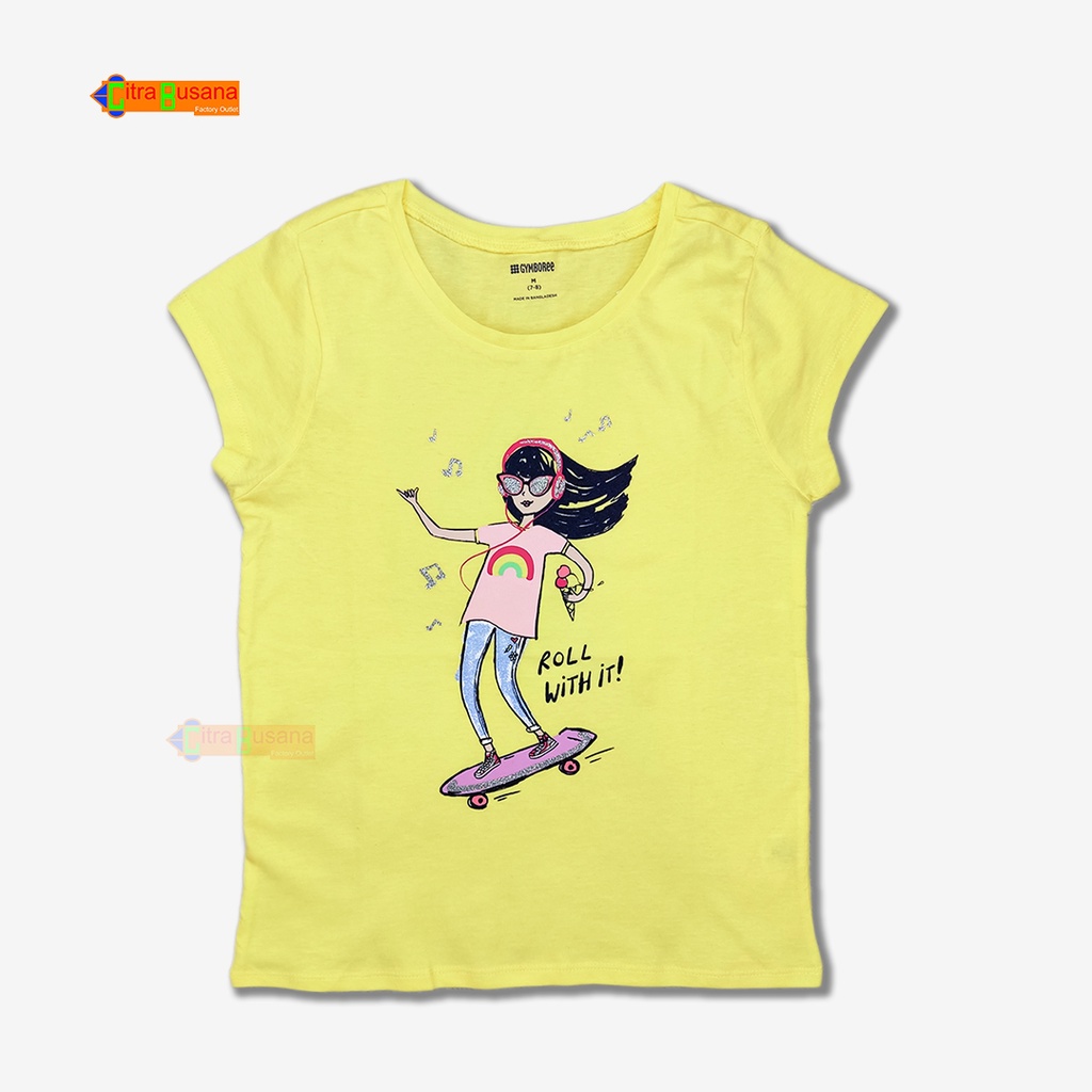 G*MBOREE - Kaos anak lengan pendek perempuan - KUNING SKATEBOARD