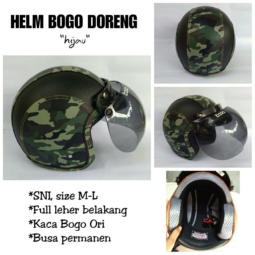 Helm Bogo Kulit Coklat, Helm Bogo Kulit doreng, Helm Bogo Kulit army, Hitam polos