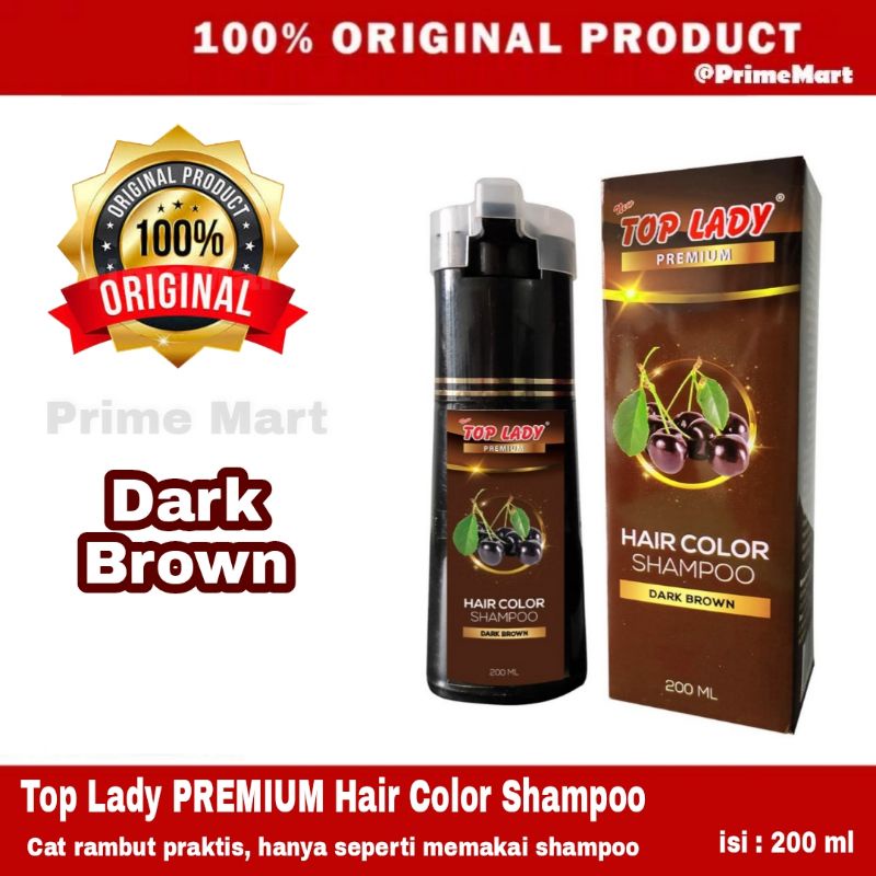 New Top Lady PREMIUM Hair Color Shampoo Dark Brown 200ml semir rambut praktis toplady Coklat / hitam