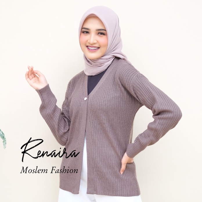 Cardigan rajut kancing mutiara RENAIRA 01-burgundy